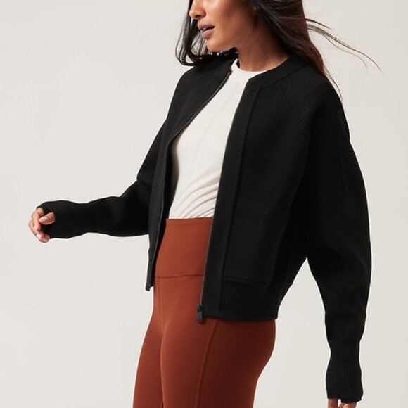 Athleta Sequoia Sweater XS black full zip bomber jacket - Picture 1 of 11